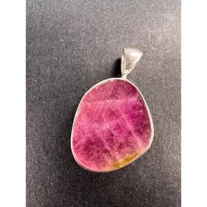 NEW Pink bi color watermelon tourmaline sterling silver pendant 2.06 grams